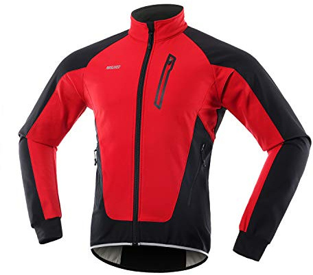 ARSUXEO Cykeljacka herr cykeljacka vinter cykel jacka termo reflekterande vattentät andas softshell vinterjacka 20B, röd, XXL