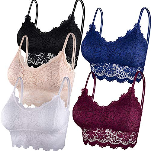 Duufin 5 Pcs Lace Bralette Padded Lace Bandeau Bra with Straps for Women Girls, S-M
