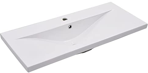 vidaXL Lavabo Encastrado Cerámica Decoración Baño Casa Interior Hogar Accesorios Fontanería Diseño Moderno Elegante Funcional Blanco 91x39.5x18.5cm