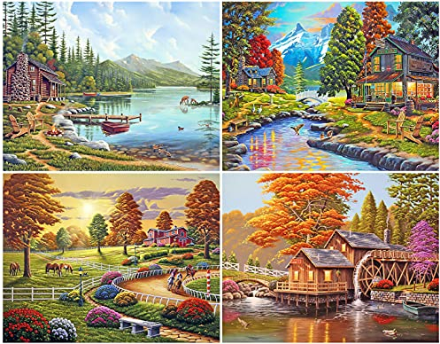 Diamond Painting, 4 Pack DIY 5d Diamant Painting Bilder für Erwachsene & Kinder [mit Diamond Painting Zubehör] Diamant malerei Kits Malen nach Zahlen Wohnzimmer Bilder Dekoration für Home Wall