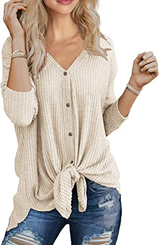 IWOLLENCE Langarmshirt Damen V-Ausschnitt Musselin Bluse Oversize Shirt Oberteile Herbst Tunika Langarm Stilltops