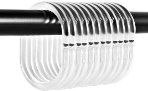 12St Duschvorhangringe, Biegbare Transparente Hängende Duschvorhang Ring, Duschvorhang Haken Weiß Ringe in C-Form für Duschfensterstange
