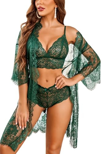 Avidlove Women's Lingerie Set Lace Kimono Robe Sexy Bra and Panty Set pajama sets