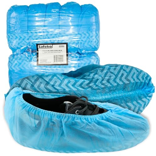 Safeko Premium Disposable Boot & Shoe Covers Booties, Durable, Non-Slip, Non-Toxic, Recyclable Protectors, Fits Most Shoes - Blue - Pack of 100 (50 Pairs)