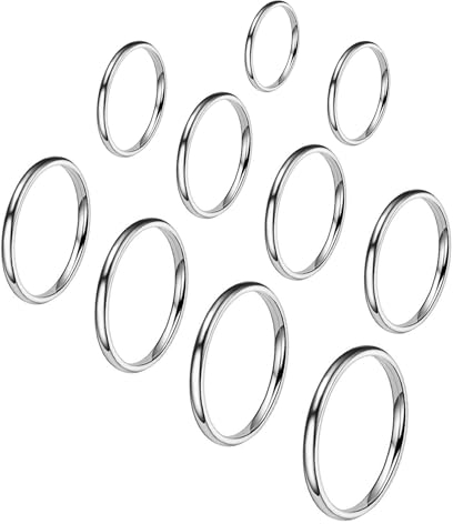VELESAY 10 Stück Ringe Silber Damen Frauen Stapelbare Knuckle Ringe Set Edelstahl 2MM Plain Dünner Knöchelring Midi Band Ringe Stapelringe Fingerringe Edelstahl Knöchel Ringe Set Damen Schmuck