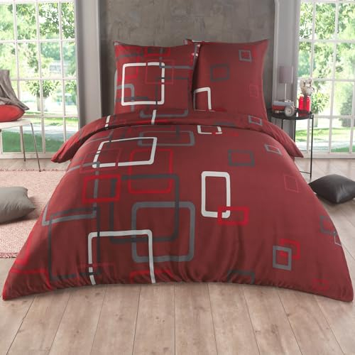 Bettwäsche 155x220 2 teilig - Mikrofaser Bettbezug 155x220 cm + Kissenbezug 80x80 cm - atmungsaktiver Stoff mit Reißverschluss - Einzelbett - modernes Design Rot