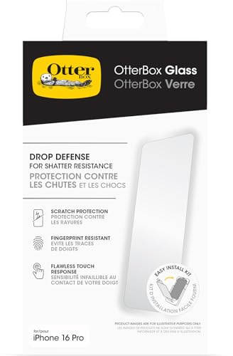 OtterBox Glass Screen Protector for iPhone 16 Pro, Tempered Glass, Scratch Protection, Drop Defense for Shatter Protection