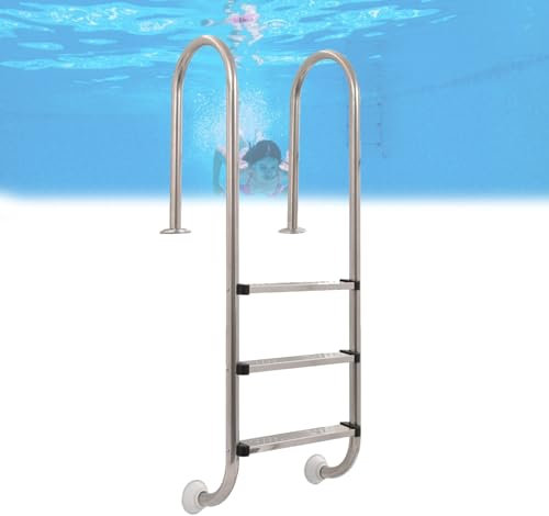 Scala per piscina interrata in acciaio inossidabile resistente con 3 gradini antiscivolo, carico massimo 200 kg, adatta per piscine profonde 90 130 cm