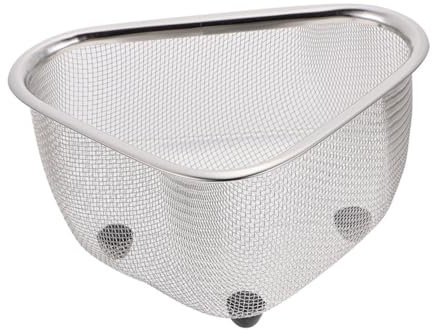 Cabilock Stainless Steel Drain Basket for Kitchen Sink Corner Triangle Mesh Strainer Holder for Vegetable Washing and Sponge Storage Space-Saving Draining Rack Organizer