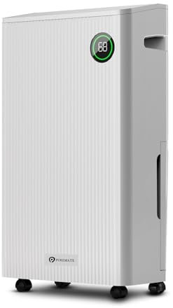 PureMate 20L/Day Portable & Compact Dehumidifier with 5.5 Litre Tank Capacity, Digital Display, Continuous Drainage, Laundry Drying and 24Hr Timer Function