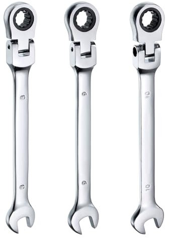 QUARKZMAN Set di 3 Chiavi a Cricchetto Flessibili 8/9/10mm Testa Girevole a 180° Chiavi a Cricchetto Metriche Combinazione 72 Denti Acciaio al Cromo Vanadio Estremità Aperta per Dadi Bulloni
