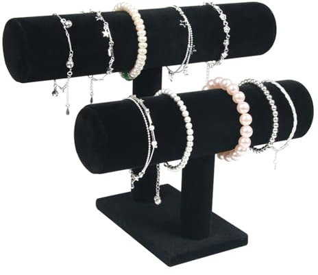 Ksvaye Armbandhalter Samt Armbandständer 2 Etagen T-Bar Schmuckhalter Schmuckständer Armbänder für Aufbewahrung Schmuck, Uhren, Ketten, Armbänder (Schwarz)