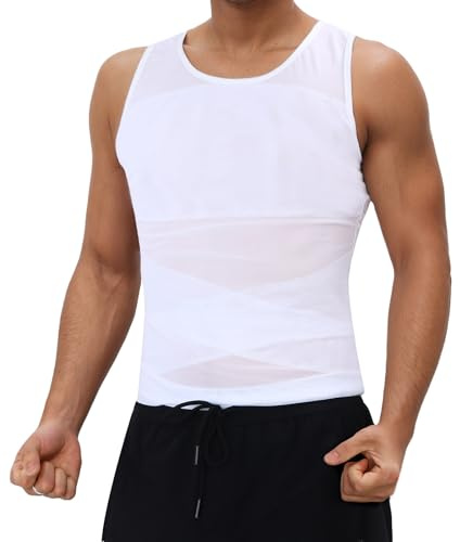 Freiesoldaten Men's Compression Shirt Slimming Body Shaper Vest Tight Shapewear Waist Trainer Undershirt Tank Top White