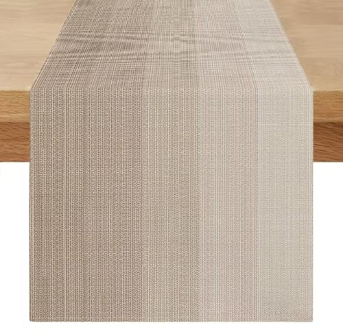 Runner da Tavola Beige 40 x 180 cm Rustico Runner Tavolo Moderno Legno Striscia Texture Lino Retrò Decorazioni da Tavolo per Banquet, Festa Cucina Primaverile Estivo