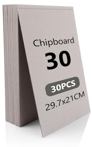 LOLYSIC 30 fogli di cartone grigio 2 mm, formato A4, formato DIN A4, 21 x 29,7 cm, cartone grigio per fai da te, per lavori di bricolage, modellismo, calendario dell'Avvento, imballaggi, biglietti per