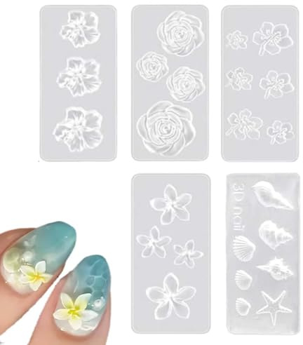 UIEXAY 5 Piezas Molde De Silicona 3D Flores Para Arte De Uñas, Molde De Fundición De Flores Pequeñas, Plantilla De Uñas Para Arte De Uñas De Gel,Decoraciones De Uñas Diy Y Decoraciones De Resina