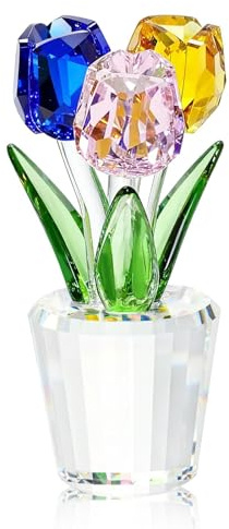 JUUDDENPARTS Bouquet di tulipani in cristallo multicolore, pezzo decorativo in vetro, adatto per Natale, compleanni e varie occasioni