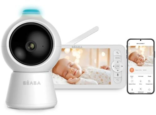 BÉABA Zen Smart AI, Baby Monitor Video 3 In 1 Con Telecamera 360° Full QHD 4MP, Schermo HD 720p, App Mobile, Intelligenza Artificiale Rilevamento Rotolamento, Visione Notturna, Luce Notturna, Bianco