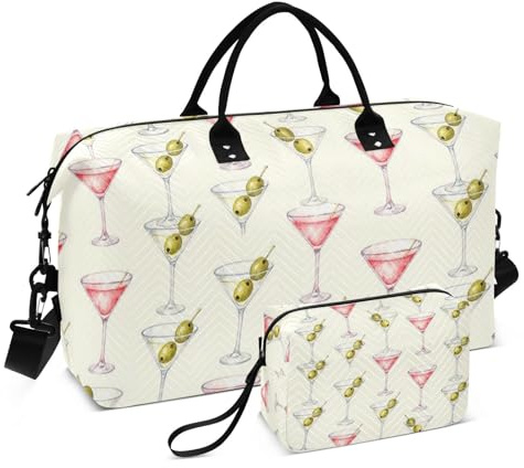 Resa duffelväska set dubbel väska set ultraljud quiltad nätficka lätt kort resa, Sommar Martini, One Size, Klassisk
