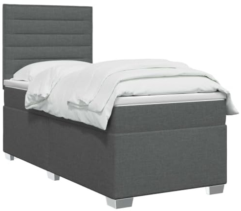vidaXL Lit boxspring avec Matelas Gris foncé Simple Tissu,