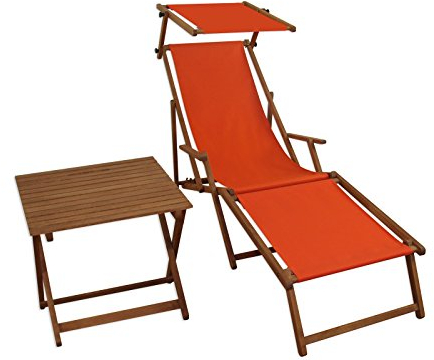 Erst-Holz Lunga Sedia a Sdraio Color Terracotta in Faggio con poggiapiedi Parasole tavolino 10-309FST