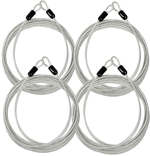 Lumintrail 4 Foot 3mm (1/8th Inch) Braided Steel Coated Security Cable Luggage Lock Safety Cable Wire Double Loop (4 Pack)
