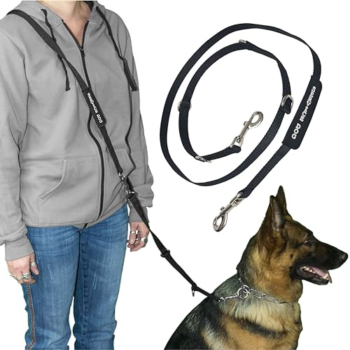 ActiveDogs Hands Free Dog Leash – Adjustable 4-Point Crossbody Hands Free Leash for Mobility & Training – Waist Belt for Dog Walking - Durable 3/4 Double-Stitched Nylon, Black, 6.5ft