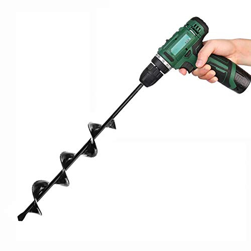 GreatforU Auger Drill Bit, Non-Slip 2.5 x 16 Garden Plant Flower Bulb HEX Shaft Auger, Earth Auger Spiral Bit, Post or Umbrella Hole Digger for 3/8 Hex Drive Drill, Free 3 Gardening Shovel Tools