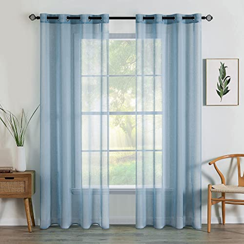 MIULEE 2 Panels Sheer Voile Eyelet Curtains Dusty Blue 55 Wx85 L | Lightweight voile sheer drapes, soft light filter, eyelet grommet easy install, elegant decor for bedroom living room