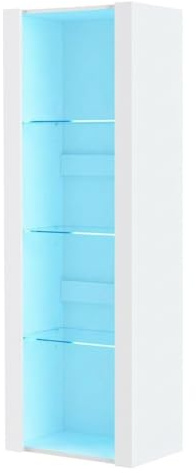 Panana LED Tall Display Cabinet with Glass Shelf Modern Sideboard Cupboard Unit for Living Room Bedroom Furniture (White Matt Body & White High Gloss Fronts)
