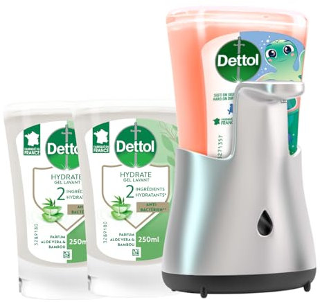 DETTOL No-Touch - Kit Citron Distributeur Automatique Savon Liquide Mains et 2 Recharges 250ml (Aloe Vera & Bambou)