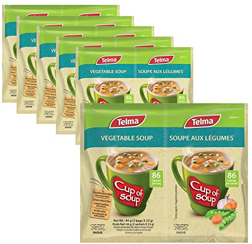 Telma Vegetable Soup – 6 Pack (12 Sachets x 22 grams) – Instant Cup of Soup – 86 Calories – No Preservatives – Kosher Parve – Quick & Easy Meal or Snack – Hearty & Flavourful Veg Soup