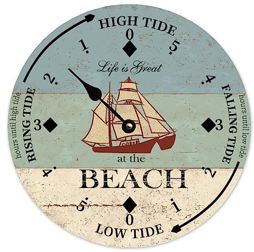 BYRON HOYLE Tide Clock Beach Tidal Wooden Wall Clock, Battery Operated, Farmhouse Home Decor for Kitchen, Living Room, Bedroom, Office, 10 Inch
