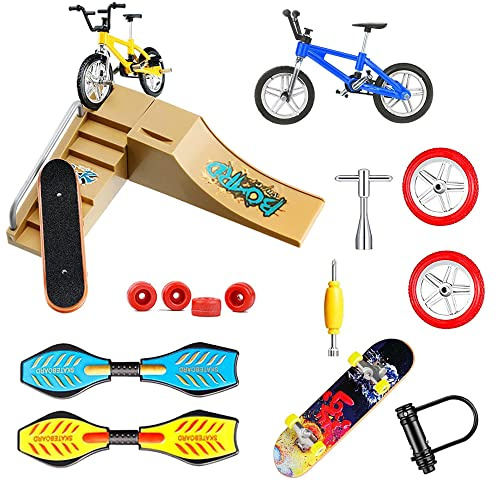 Morofme Kit per skatepark, 17 pezzi, per skateboard, skatepark, mini dito, rampa per skateboard da bicicletta, scooter Tiny Swing Board Fingerboard Ramps Deck Training Prop