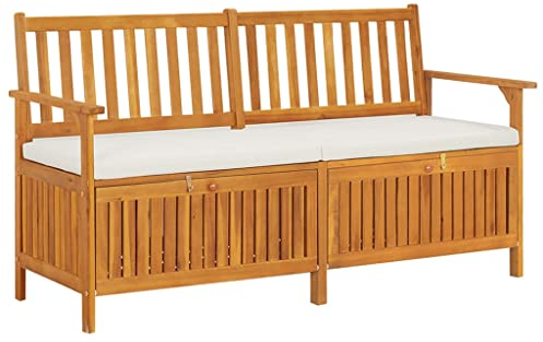 vidaXL Truhenbank mit Kissen Holzbank Sitzbank Holztruhe Bank Aufbewahrung Sitztruhe Massivholzbank Stauraum Gartenbank 148cm Massivholz Akazie