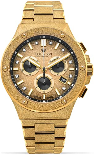 LOUIS XVI Le Monarque Frosted 1213 - Ø 42 mm - Herren Uhr - Wasserdicht - Uhr mit Saphirglas - Armband Gold - Zifferblatt Gold - CH Quarzwerk