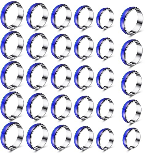 Yinkin 30 Pcs Mood Rings for Women and Men Kids Bulk Color Changing Rings in 5 Sizes (6–10) for Girls Boys Costume Props Birthday Party Favors and Goodie Bag Fillers