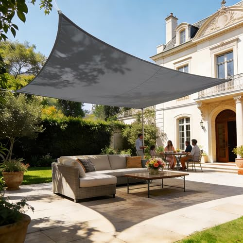 HAIKUS Toldo Vela de Sombra Impermeable Cuadrado 4x4m Protección UV PES, Toldos para Patio Exterior Jardín Terraza - Gris