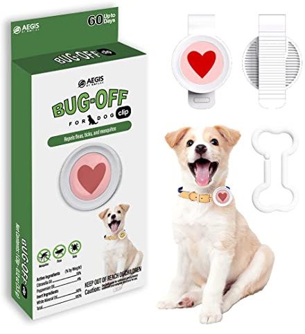 Bug-Off Clip for Dogs, Repels Flea, Tick & Mosquito for 60 Days, Natural Flea and Tick Repellent Collar [Made in Korea] Aegis by KN FLAX (Heart)