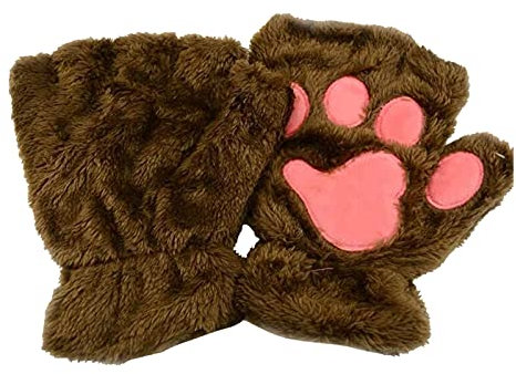 Ashleyzj Halbhandschuhe Fingerlos Handschuhe Damen Mädchen Plüsch Halb Handschuhe dicken warmen Fingerhandschue Cartoon Tier Bär Katze Krallen Winterhandschuhe