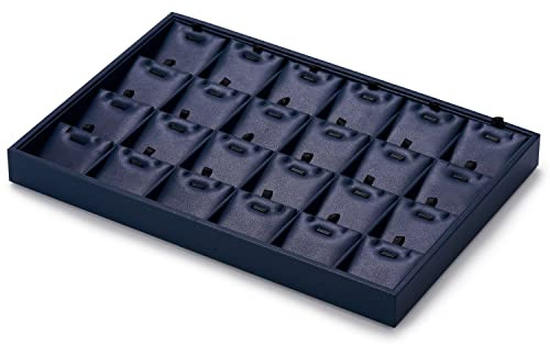 Papten plateau à bijoux empilable en cuir, rangement de bijoux tiroir insert à bijoux organisateur 24 compartiments présentoir à bijoux (bleu foncé)