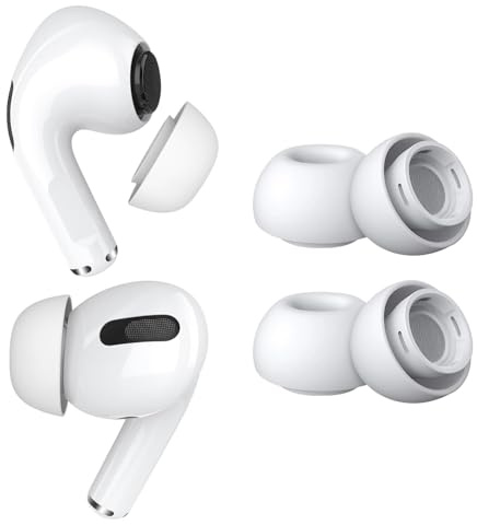2 Paar Ersatz-Ohrstöpsel für AirPods Pro Gen 1 & 2 von MMOBIEL - Anti-Rutsch Silikon Ohrstöpsel Spitzen mit Geräuschreduzierungsloch, Tragbare Aufbewahrungsbox und Passt in Ladehülle - L – Weiß