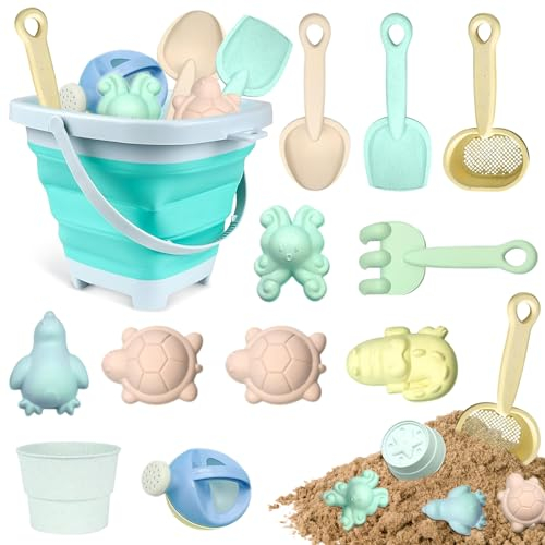 11pcs Sandspielzeu Set,Sandspielzeug Kinder, Sandkasten Spielzeug,sandspielzeug Eimer,silikon sandspielzeug,mit Faltbarer Eimer, Schaufel, Sandharke, Sandförmchen, Für Kinder Jungen Mädchen (Blau)