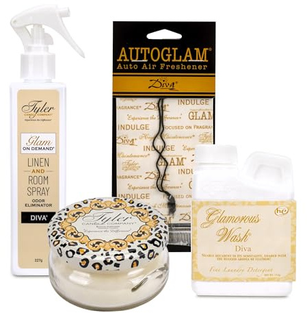 Tyler Candle Company - Diva Glamorous Gift Suite VI - (On Demand Room Spary, Glamorous Wash, Jar Candle, Autoglam)
