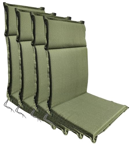 BURI 4X Auflagen Set Hochlehner für Gartenstühle ca 118x47x4,5cm Sesselauflagen Polster UV Lichtecht - Gartenstuhlauflagen gepunktet Stuhlkissen Rückenkissen Polsterauflage (Grün)