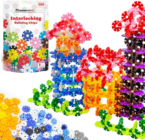 PicassoTiles 300 Piece Interlocking Disc Building Chips, STEM Toy for Kids