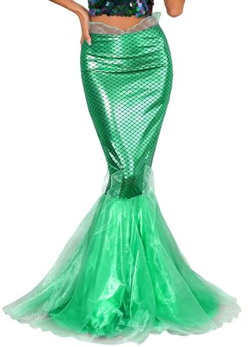 ranrann Femme Déguisement Sirène Costume Jupe Queue de Sirène Paillette Slim Jupe Sirène Halloween Carnaval XS-4XL Vert M