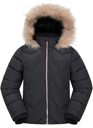 Mountain Warehouse Galaxy Kids Short Padded Jacket - Water-resistant Coat with Fleece Lined Pocket, Boys & Girls - Autumn Winter Outdoors, Travelling & Hiking Black Kids Size 7-8 Years