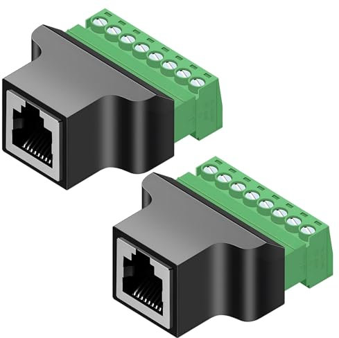 Set med 2 RJ45-honkontakter till 8 skruvstift - nätverkskontakt för digital DVR, robust och säker inlinekopplare