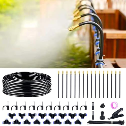 360° Adjustable Drip Irrigation System - 50FT Garden Watering System with 16 Nozzles, Garden Irrigation System, Greenhouse Accessories, Atomizing System for Yard, Lawn, Plants, 5/16 inch Tubing
